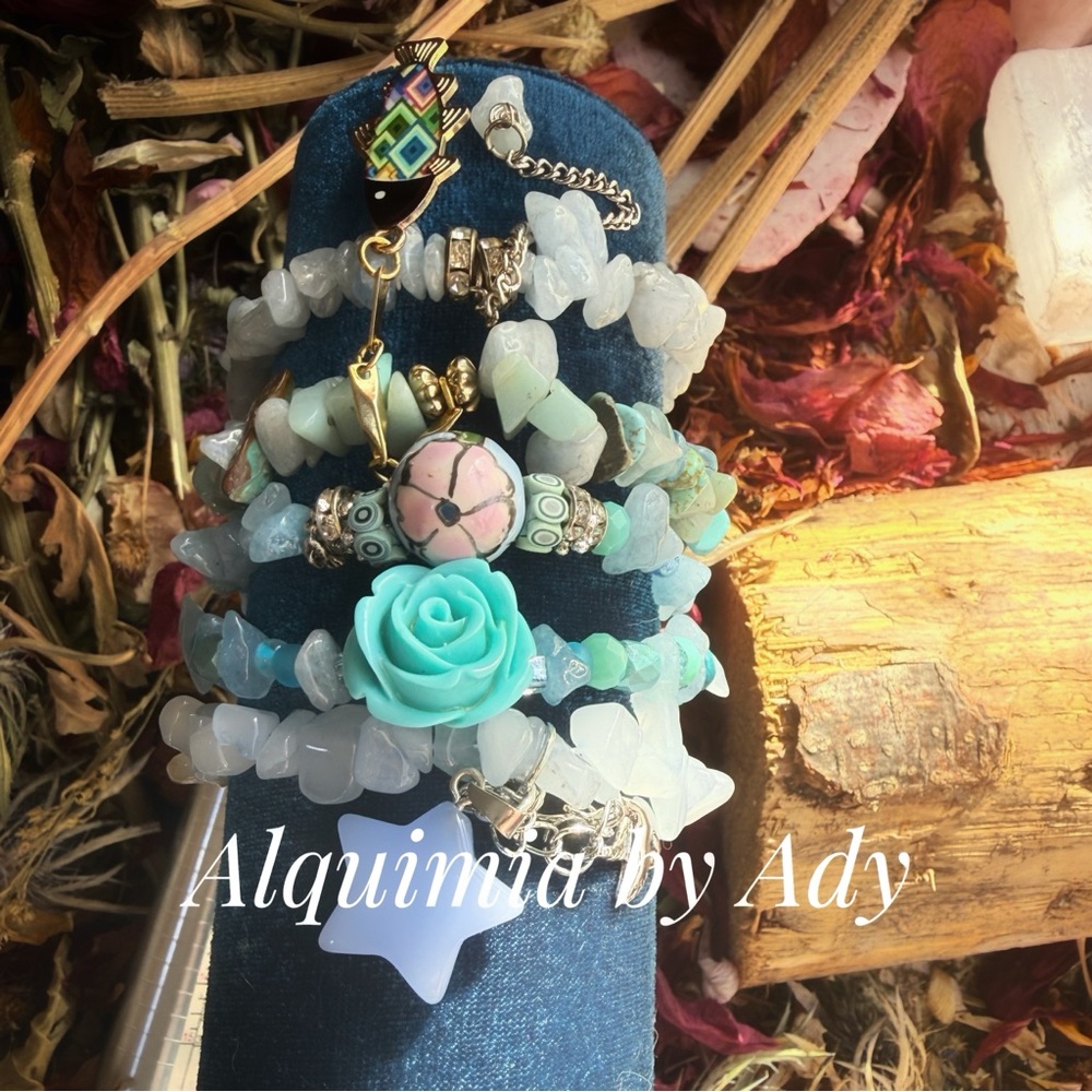 Alquimia Turquoise aquamarine and Silver Bracelet stack set - Picture 5 of 11